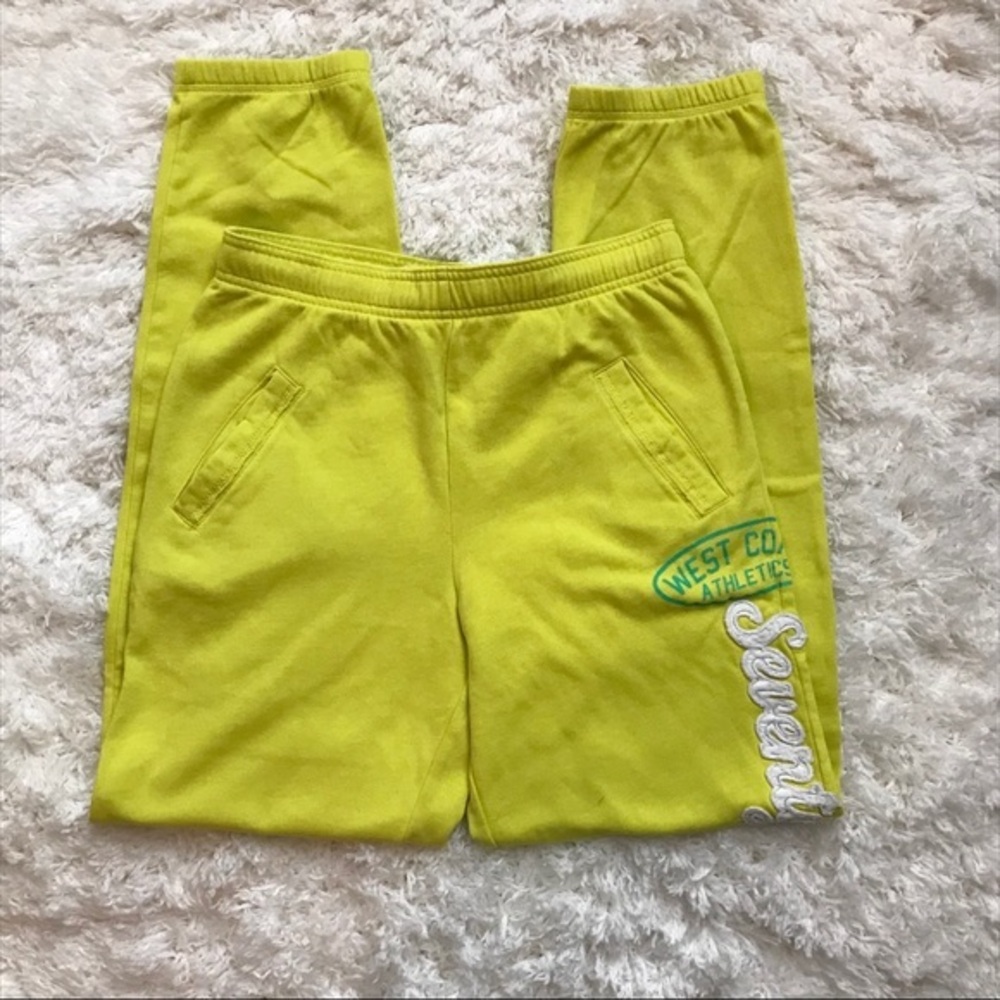 Mossimo Neon Yellow Graphic Sweat Pants Sz Sm, EUC